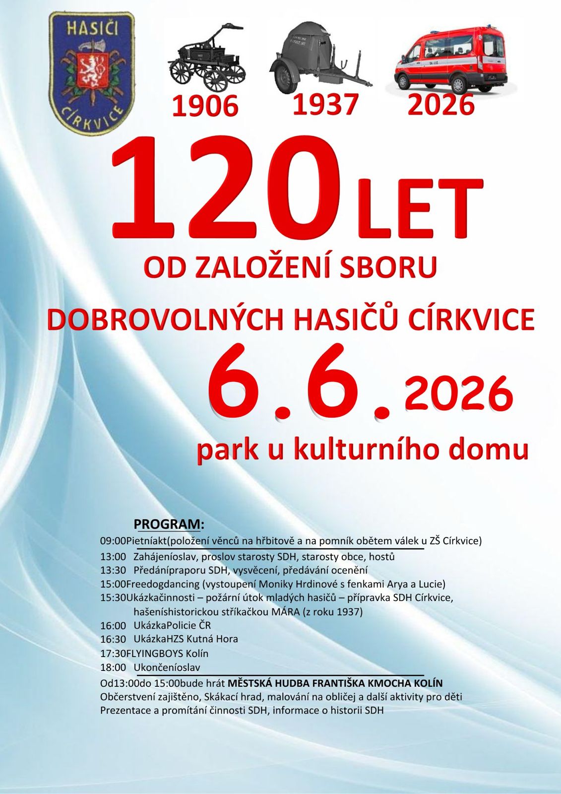 Plakát k oslavám 120 let SDH Církvice 6. 6. 2026